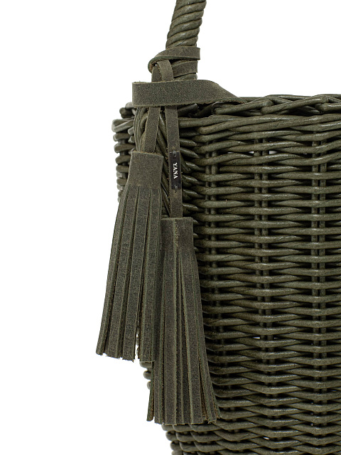 Сумка-корзина цвета хаки с декором из кожи, 3