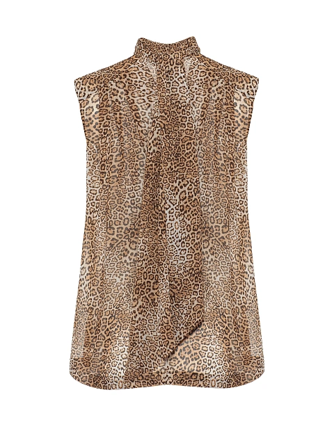 Бежевая блузка из шифона с леопардовым принтом, 1 Бежевая блузка из шифона с леопардовым принтом, 1
