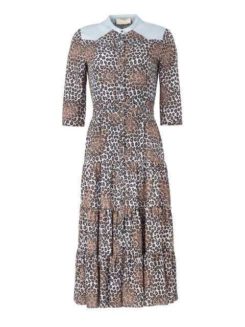 Платье с леопардовым принтом и кокеткой из эко-кожи, 1