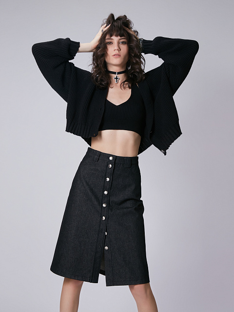 Черная юбка-миди из денима, 5 Черная юбка-миди из денима, 5