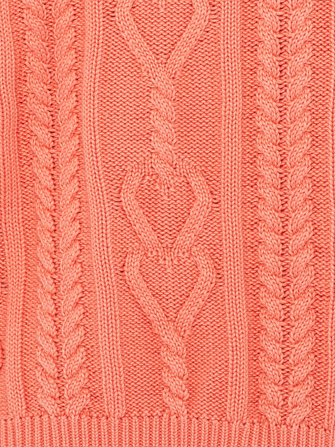 Коралловый хлопковый свитер с косами, 3