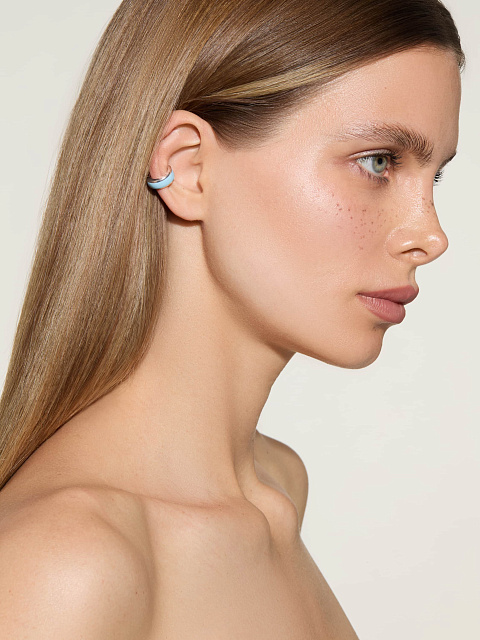 Широкий кафф из белого золота с эмалью Baby Blue Color, 2