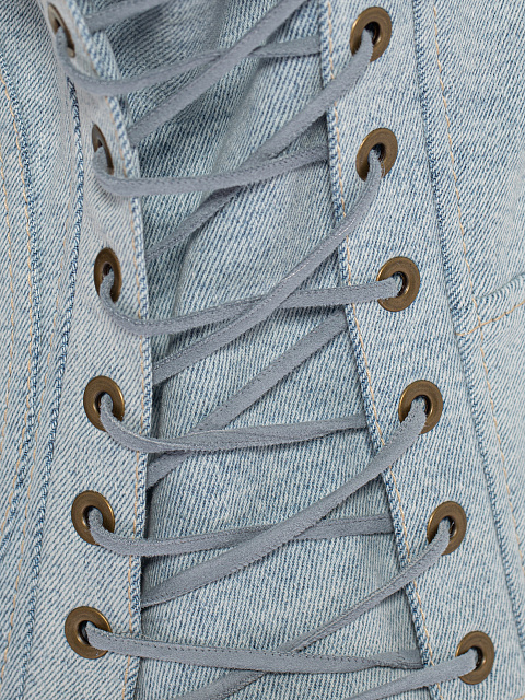Голубая косуха из денима с декоративной шнуровкой, 4