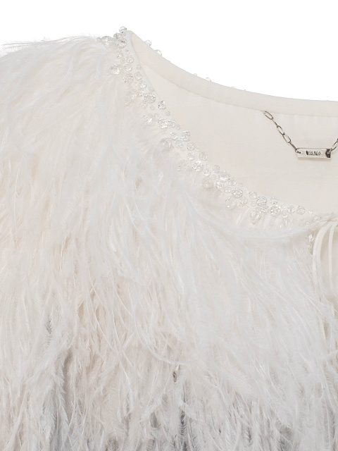 Серый укороченный жакет из перьев в технике деграде с кристаллами, 3