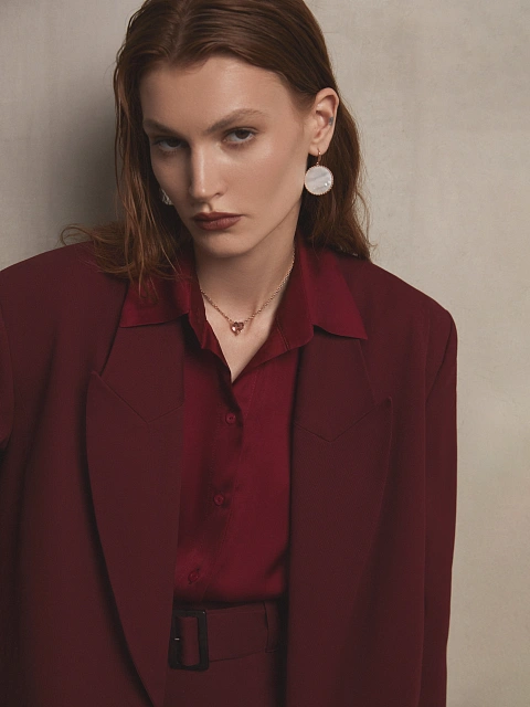 Бордовый объемный жакет из хлопка, 7