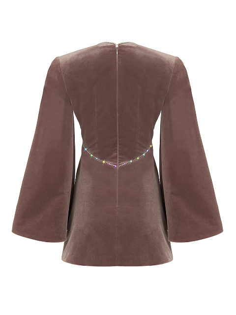 Платье-мини из сиреневого бархата с V-образным вырезом, 2