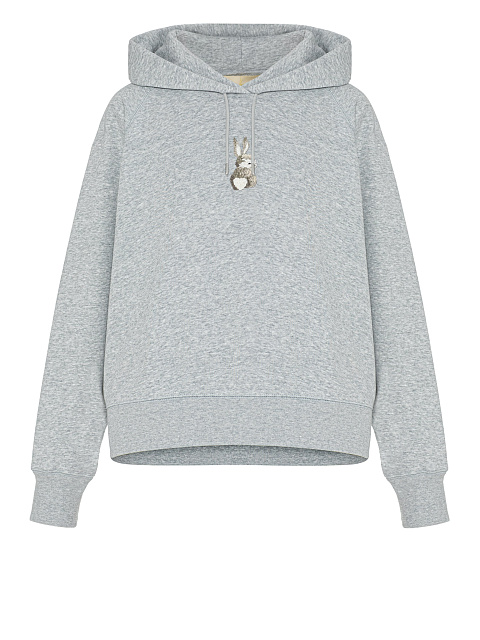 Серое хлопковое худи с вышивкой в виде зайца, 1 Серое хлопковое худи с вышивкой в виде зайца, 1