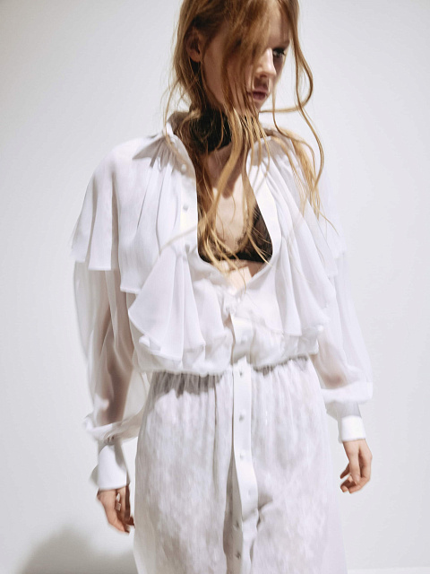 Белое платье-макси из шифона с кружевом, 4