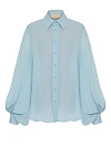 Рубашка из голубого фактурного крепа, длинные объёмные рукава на сборке, пуговицы