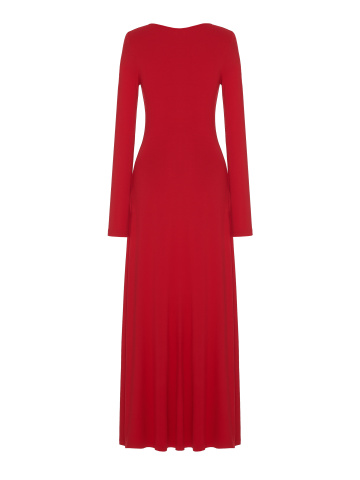 Красное трикотажное платье-макси с фигурным вырезом, 2
