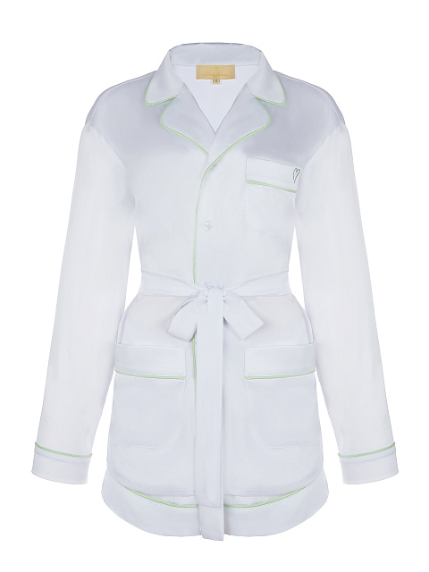 Белая шелковая пижама с салатовым кантом, 1