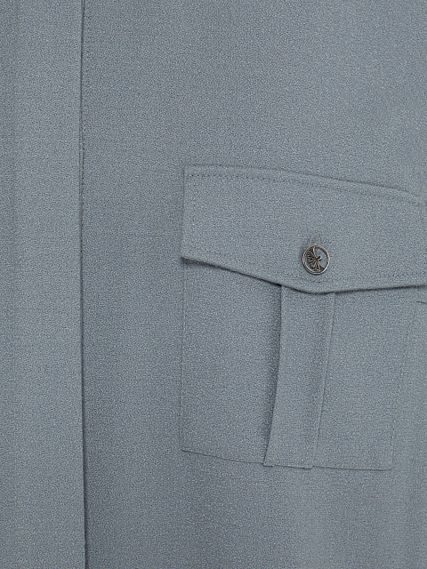 Серое платье-макси из костюмной ткани с меховыми манжетами, 3