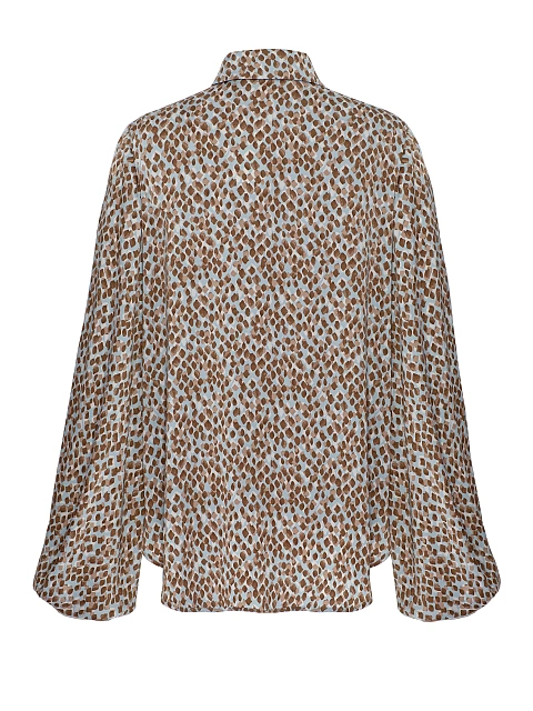 Голубая блузка из вискозы с коричневым принтом, 2