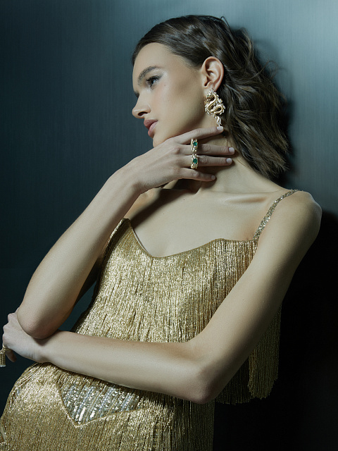 Золотистое платье-мини с бахромой из бисера, 4