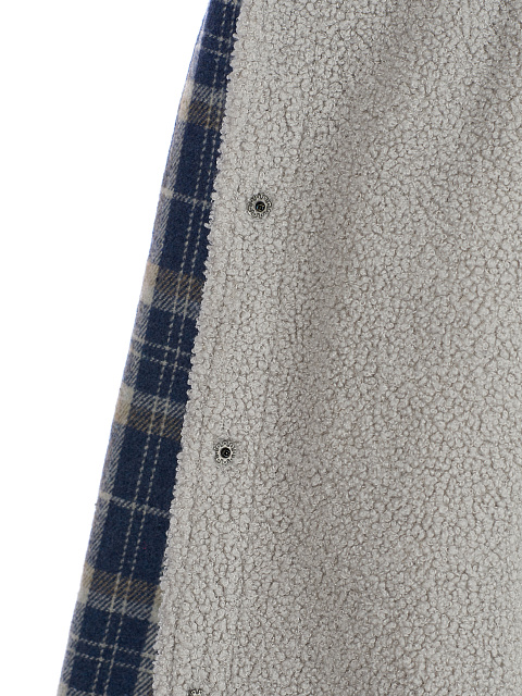 Мужская синяя рубашка в клетку с подкладкой из серого искусственного меха, 4