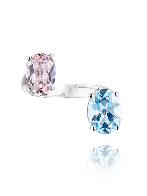 Кольцо из белого золота с аквамарином, морганитом и бриллиантами, 2