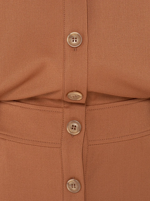 Коричневое платье-миди с карманами и поясом, 3