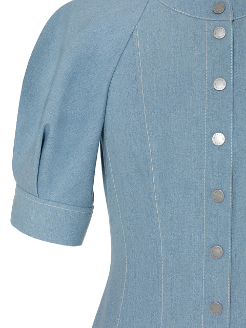 Голубое платье-миди из денима с рукавами-фонариками, 4 Голубое платье-миди из денима с рукавами-фонариками, 4