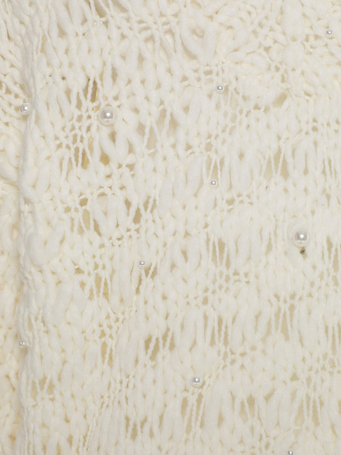 Белый укороченный пуловер из кашемира и шелка с вышивкой жемчугом, 3