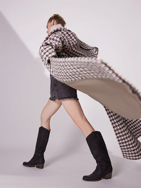 Молочное пальто из твида с узором пье-де-пуль, 6