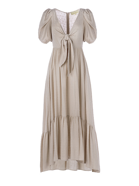 Хлопковое платье кофейного цвета с завязкой на груди, 1