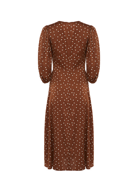 Коричневое платье-миди из вискозы в белый горошек, 2