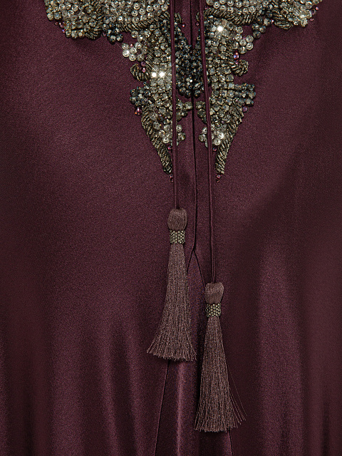 Фиолетовое платье-макси из шелка с вышивкой и стразами, 3