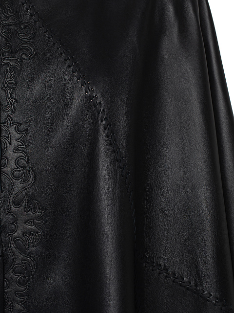 Черное пончо из кожи с вышивкой и бахромой, 4 Черное пончо из кожи с вышивкой и бахромой, 4