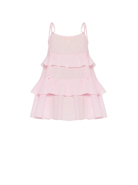 Розовый детский сарафан из хлопка с воланами, 2