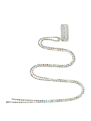 Серебристая заколка с двумя цепочками из разноцветных страз, 1