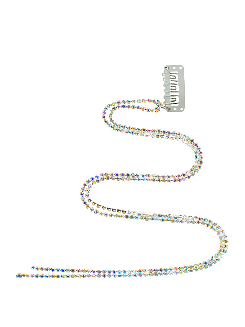 Серебристая заколка с двумя цепочками из разноцветных страз, 1