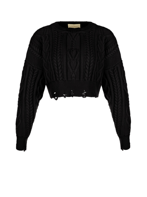Укороченный черный свитер с косами, 1