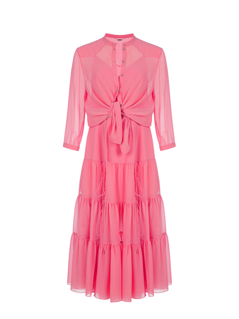 Ярко-розовый комплект из платья-миди и блузки, 1