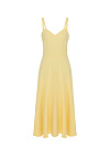 Платье миди из желтого футера на бретелях, юбка с клиньями, вышивка на спинке
