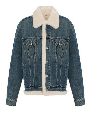 Синяя джинсовая куртка с подкладом из меха норки, 1