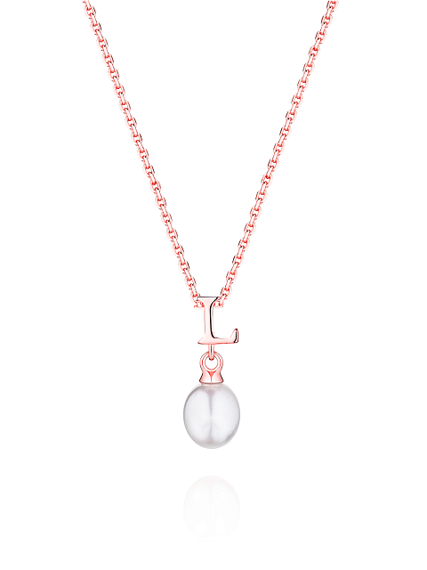 Колье из позолоченного серебра с кулоном с буквой L и жемчужиной, 1