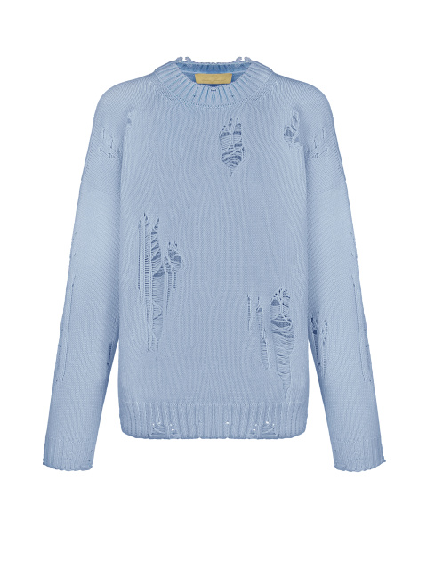 Голубой хлопковый свитер с дырками, 1