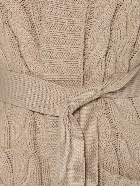 Бежевое вязаное пальто с вышивкой в виде рябины, 5