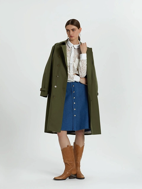 Двубортный тренч цвета хаки с поясом, 8