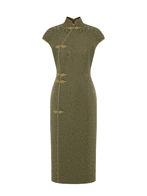 Зеленое платье-миди с узором, 1