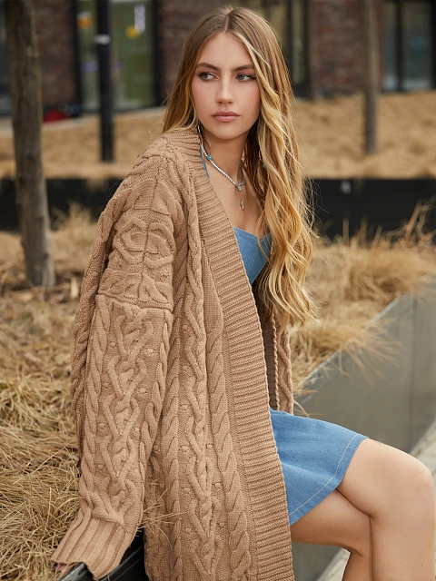 Коричневый кардиган с косами, 2 Коричневый кардиган с косами, 2