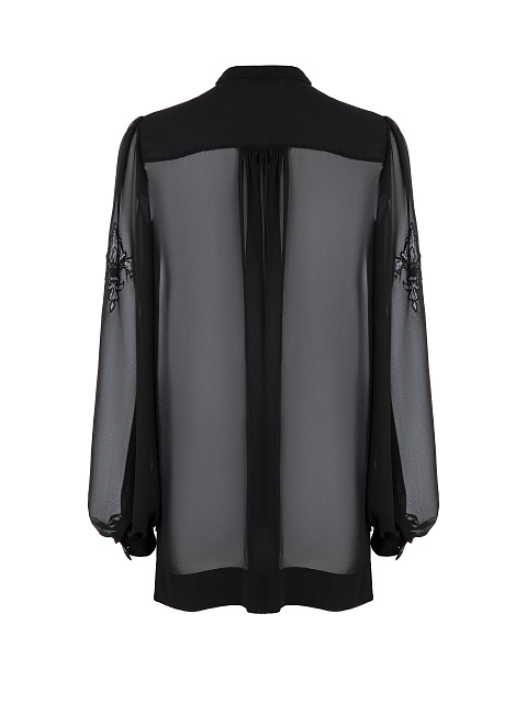 Черная шифоновая блузка с вышивкой, 2