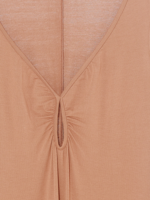 Бежевое трикотажное платье с фигурным вырезом, 4