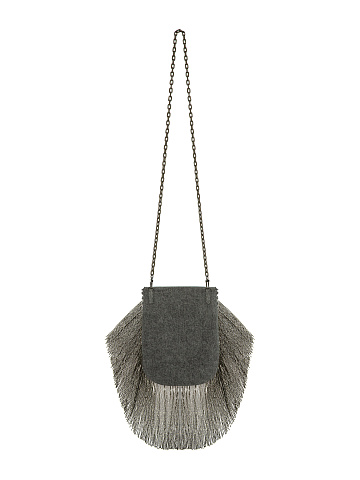 Серая сумка из денима с бахромой и крестом из кристаллов, 2