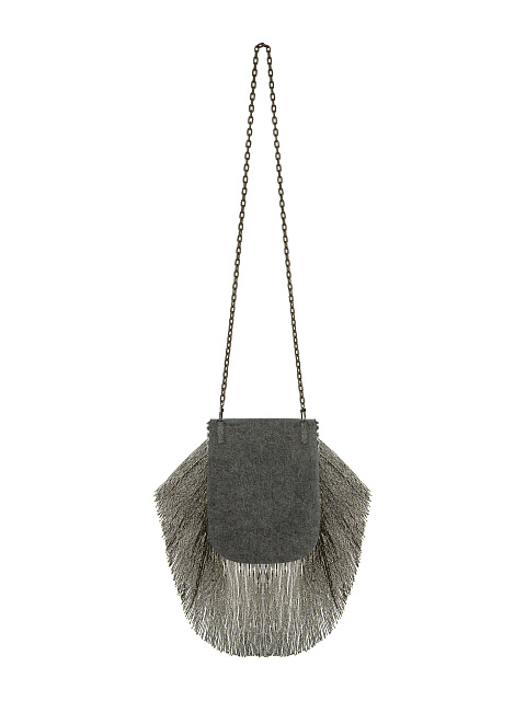 Серая сумка из денима с бахромой и крестом из кристаллов, 2