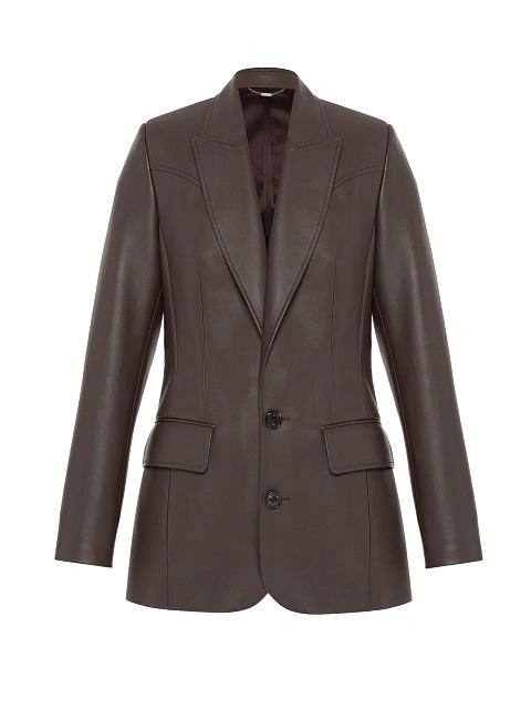 Коричневый однобортный жакет из кожи, 1