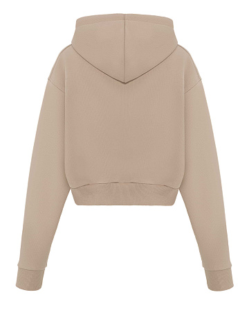 Укороченное бежевое худи с голубой вышивкой, 2