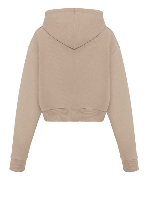 Укороченное бежевое худи с голубой вышивкой, 2