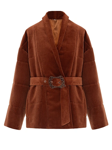 Коричневая куртка из вельвета с поясом, 1