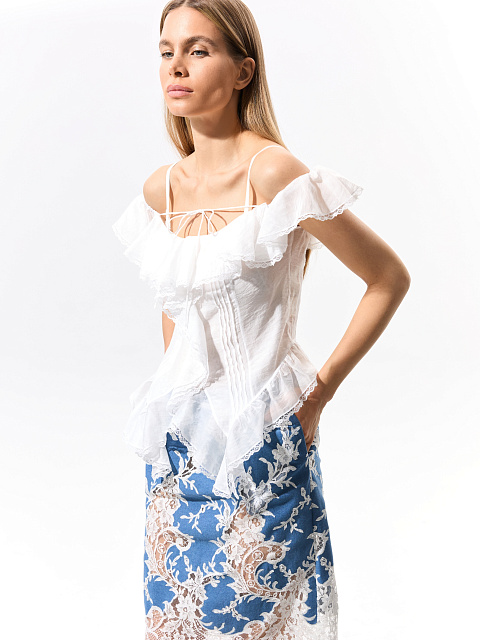 Юбка-миди из денима с кружевом, 3